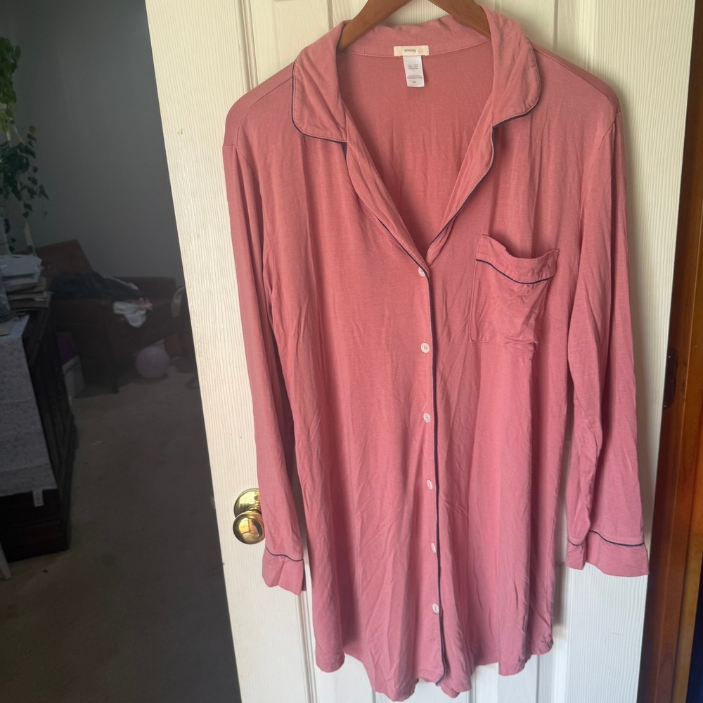 Eberjey Gisele Mauve Pink Long Sleeve Button Down Sleep Shirt Pajama Size Small